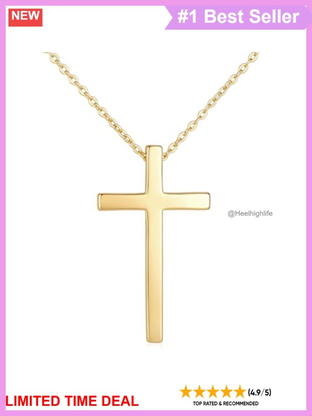 14k Gold Plated Cross Necklace Women, Adjustable O-Chain, 30x17mm